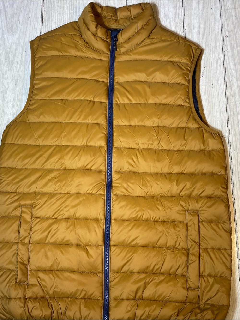 Swiss Tech Men's Puffer Vest Mustard Yellow Blue Full Zip Lightweight Size M
